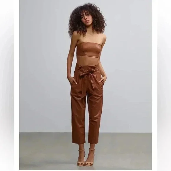 Commando Faux Leather Paperbag Pants Cocoa size Medium - Picture 9 of 9